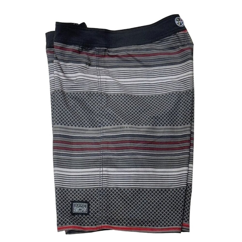 MAUI and SONS Men's Black Shark Board Shorts Polyester Stretch Size 36